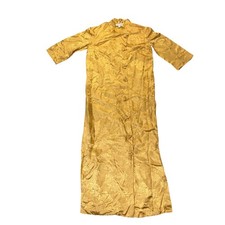 Vintage Dynasty Gold Silk Damask Floral Brocade Maxi Robe Gown Hong Kong S