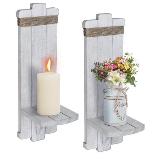 Farmhouse Wall Decor Candle Sconces - 2 Pcs Rustic Scandinavian Handmade Wood...