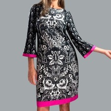 ELIZA J Stretch Floral Print Black White Pink Shift Dress Size 8