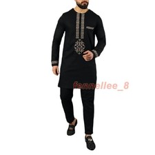 Men's African 2 Piece Set Traditional Shirt and Pants Set Suit Middle East Suit