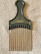 Vintage CONAIR Metal Hair Pick Afro Lift Comb Textured Handle Stainless Steel 6"