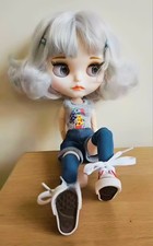 Neo Blythe Doll Silver Hair Custom BJD Matte Face White Skin Jointed Body OOAK