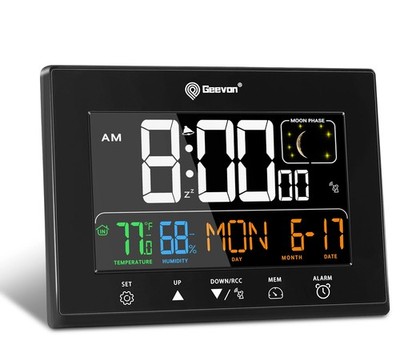 Geevon Digital Atomic Alarm Clocks for Bedrooms 6.3 x 4.9 x 0.7 inches, Black 