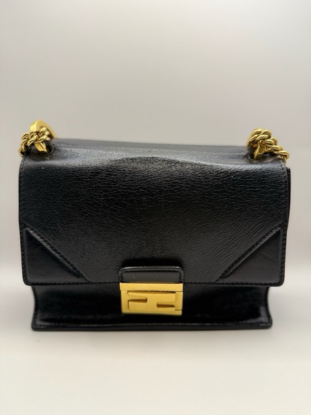 Fendi Baguette Black Smooth Leather Crossbody Bag Gold Tone Hardware Det Strap
