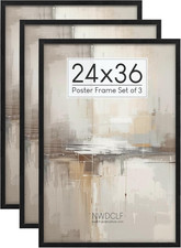 24x36 Black Woodgrain Poster Frame Set of 3 with Acrylic Front