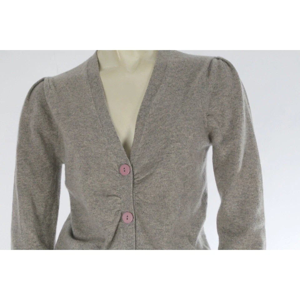 Cárdigan de cachemir gris diseño vertical - abotonada - talla pequeña Foto 2 de 4