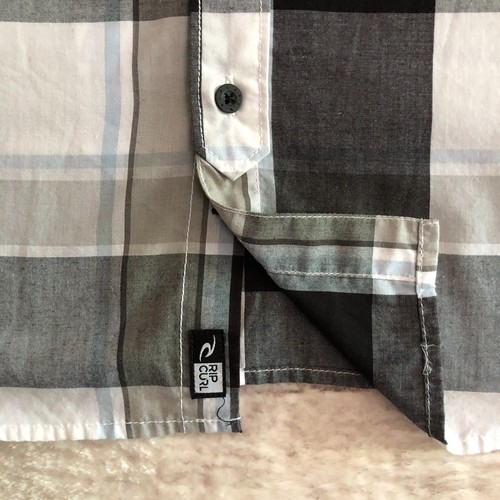 Rip Curl Shirt L Mens Black Gray Plaid Slim Fit Short Sleeve Button Up Skater - Picture 8 of 18