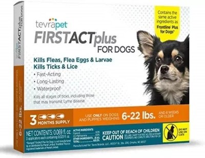 TEVRAPET First Act Plus Dogs 6-22 lbs.Flea/Tick/Lice Killer Treatment 3 Months