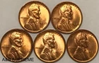 LOT (5) 1939 LINCOLN WHEAT CENT BRONZE PENNY “BLAZING RED GEM” BU UNCIRCULATED