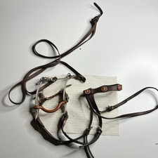 Vintage Western Horse Bridle Headstall Copper Mouth Shank Bit Curb Chain Reins