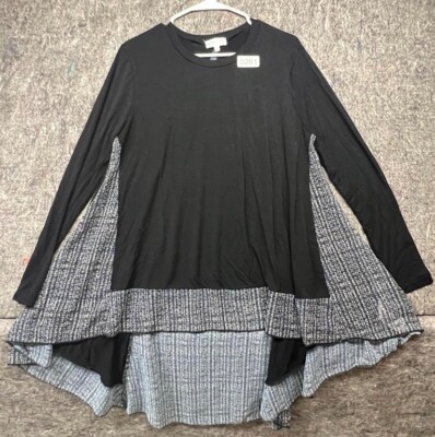 Apricot Womens Top Black Blue Pullover Colorblock L-14