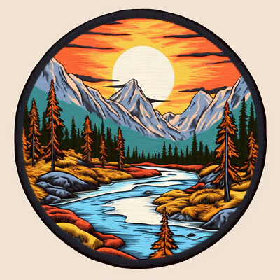 Mountain Skyline Patch Iron-on Applique Nature Badge Seek Adventure Forest