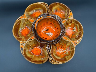VTG MCM 1960's California Orig. Pottery Relish Veggie Chip Dip 3 Sections #1192-