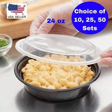 24 oz Plastic 7.25" Round Meal Prep Reusable Food Containers with Lids BPA FREE