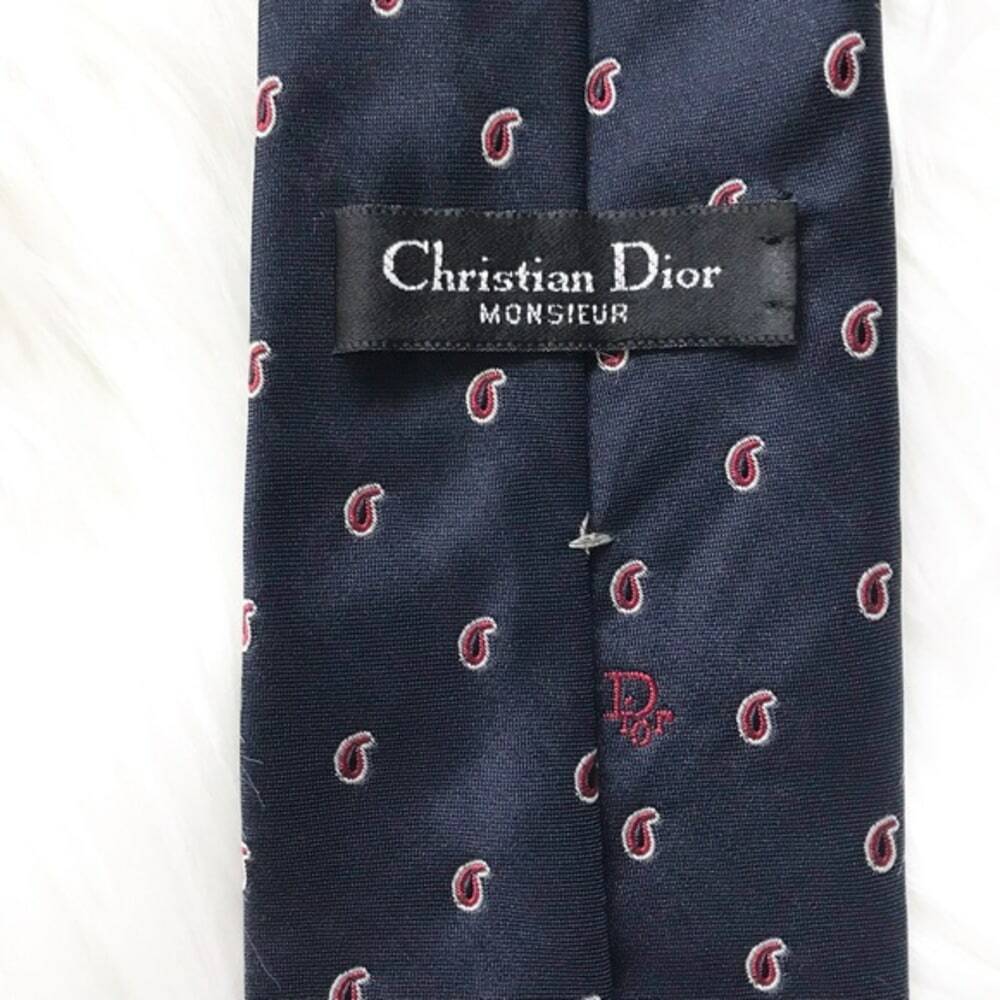 Christian Dior Paisley Print Navy Blue Necktie Gem