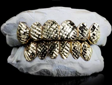 Custom Fit 14K Gold Plated Mouth Teeth Grills Grillz Set Diamond Cut + Mold Kit