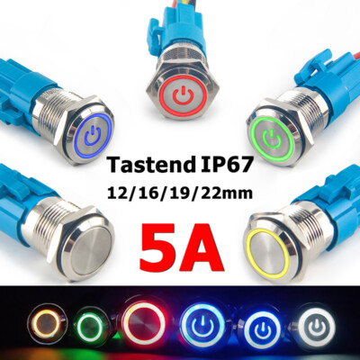 Metal Push Button Switch Momentary Self Reset On/Off Waterproof 3-220V LED Lamp