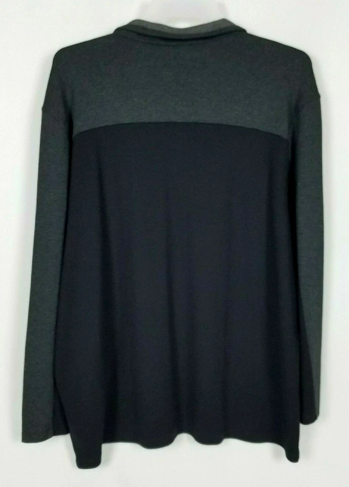 Calvin Klein Men's Size 2XL 1/4 Snap Cotton Black Gray Long Sleeve Knit Shirt - Image 2 of 4