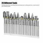 20PCS 1/8" Shank Tungsten Carbide Rotary Drill Bits Burr Die Grinder Carving Set