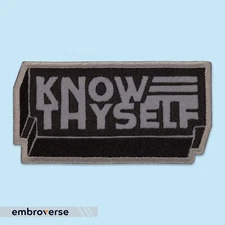 Know Thyself Embroidered Patch, Minimalist Black Grey Philosopher Quote Iron On