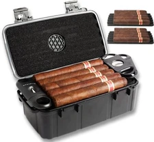 Cigars Case - for 10 Cigars- Includes 2 Ring Cigar Cutters 1 V-Cut Cutter