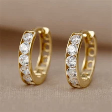 Classical 18k Yellow Gold Plated Hoop Earring Cubic Zirconia Wedding Gift A Pair