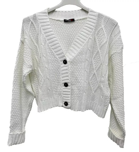 Ladies 3 Button Long Sleeves Crop Cardigan Women Short Chunky Cable Knitted Top - Picture 9 of 9