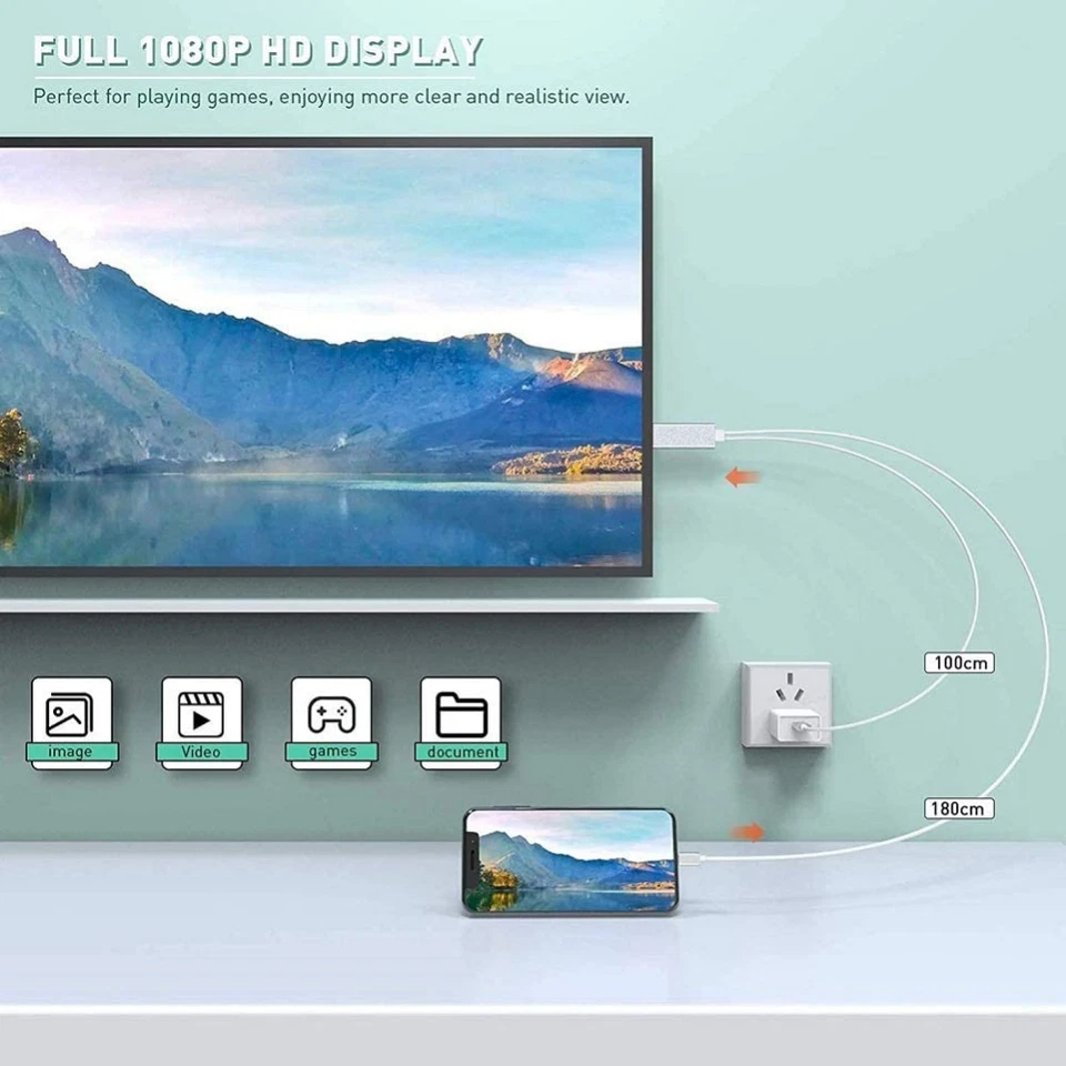 Adaptador 1080P de teléfono a TV HDTV cable HDMI espejo AV para iPhone 14 13 12 11 XR Foto 4 de 4