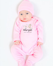 Personalised Babygrow Hat Boys Sleepsuit New Baby has Arrived Stork Pink
