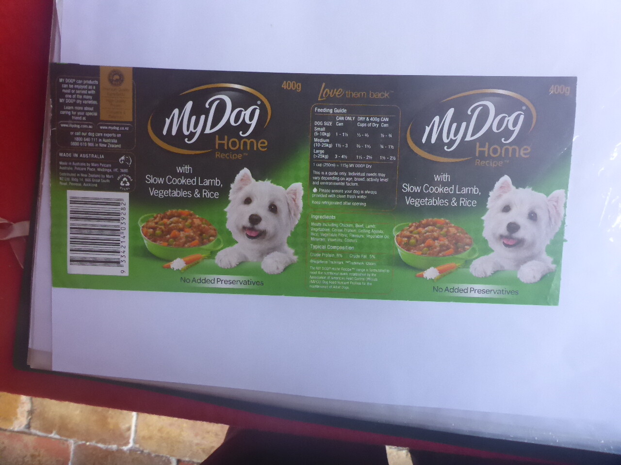 Tin Label, My Dog Brand,lamb   400g
