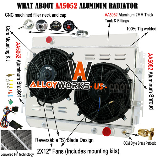 Performance Radiator ASI 3-Row Aluminum Radiator Fan Shroud For 1963-1968 Chevy Impala, Bel Air, El Camino &ndash; Bolt-On, High Cooling High Performance Cooling Radiator