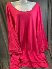 Womens Tunic Top XXL Hot Pink Scoop Neck Long Sleeve Ladder Trim Oversized Soft
