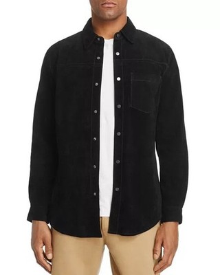 $398 BLANK NYC Snap Quick Action Black  Suede Leather Shirt Jacket Mens L. NWT