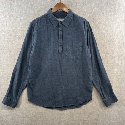 Outerknown Popover Brushed Flannel Shirt Medium Blue Pocket Long Sleeve Organic