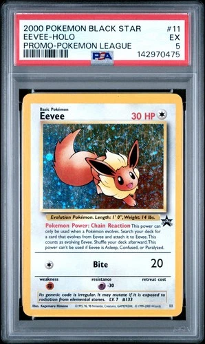 2000 POKEMON BLACK STAR #11 EEVEE HOLO PROMO POKEMON LEAGUE PSA 5 EX