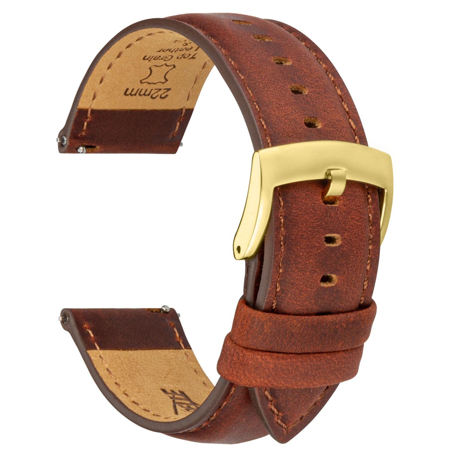 Bracelet de montre cuir libération rapide interchangeable 22mm marron