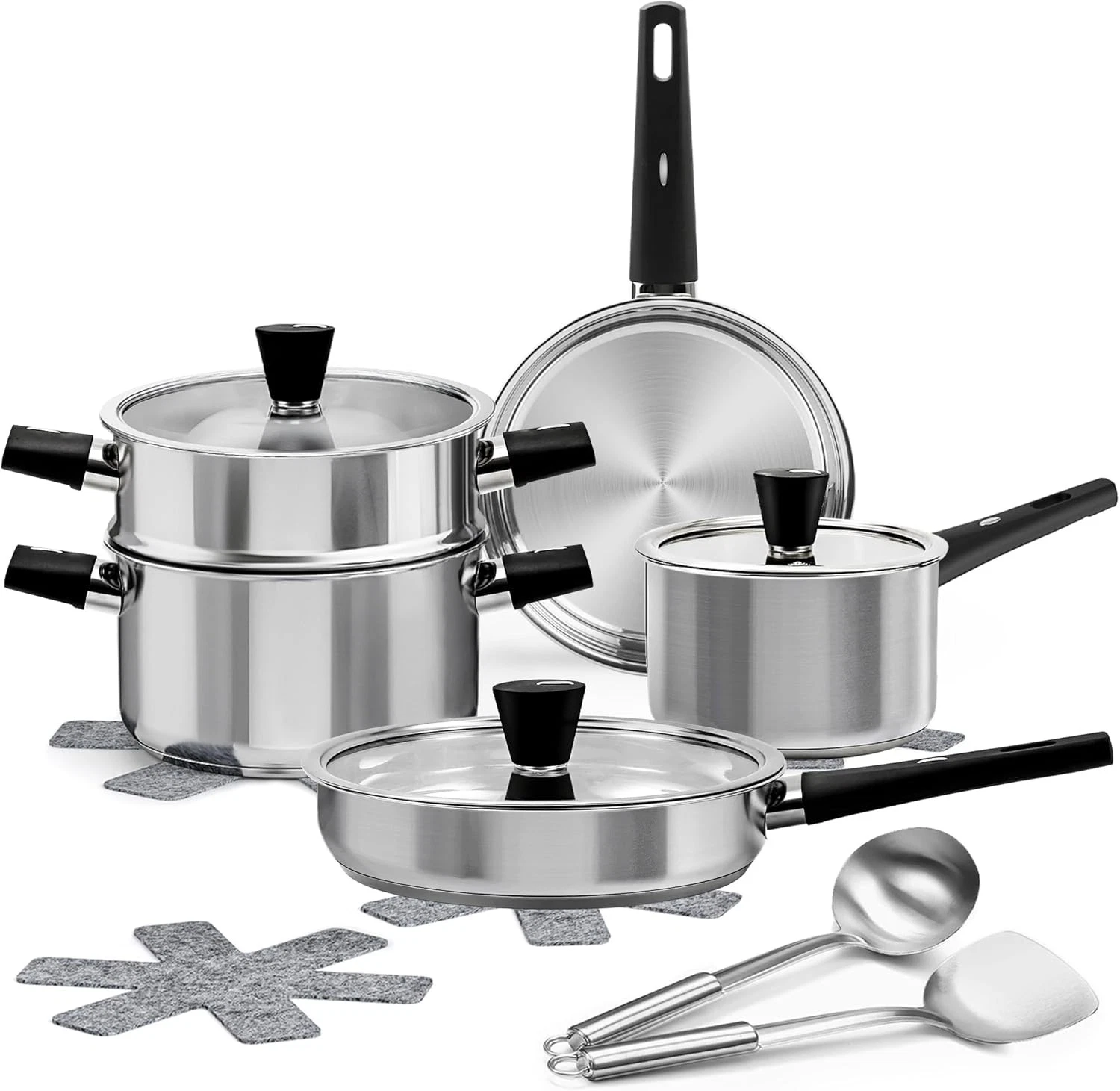 14-Piece Stainless Steel Cookware Set Induction Stovetops – Non-Toxic Pots &