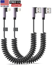 Coiled iPhone Charging Cable Apple Carplay  MFi Certified Short USB 2-Pack