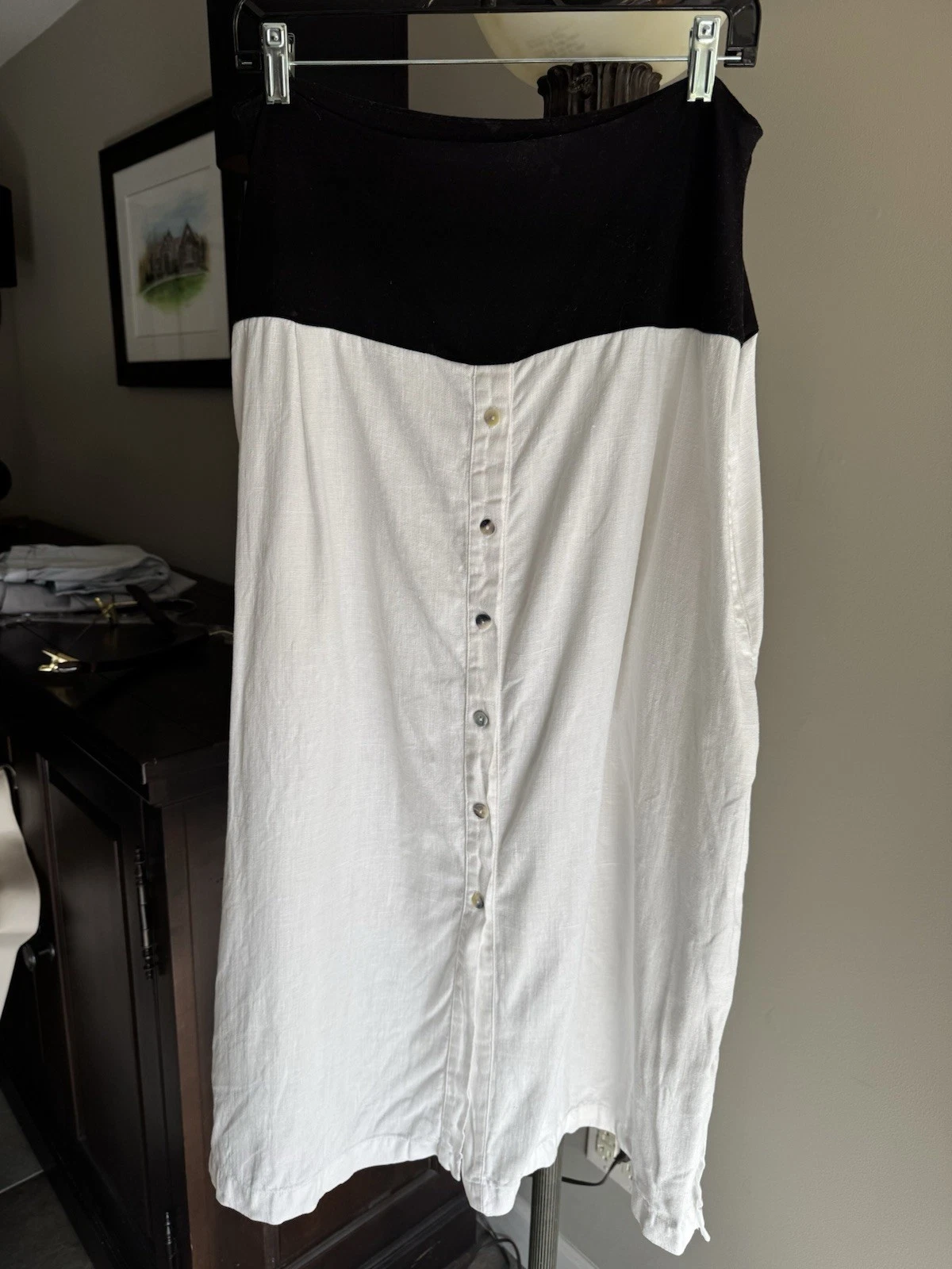 JEWEL TOFFIER HIGH END BOUTIQUE White Linen Skirt Coastal Beach Resort Size M/L