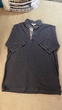 Burberry Brit Polo Shirt Mens Small Charcoal Gray Embroidered Classic Fit