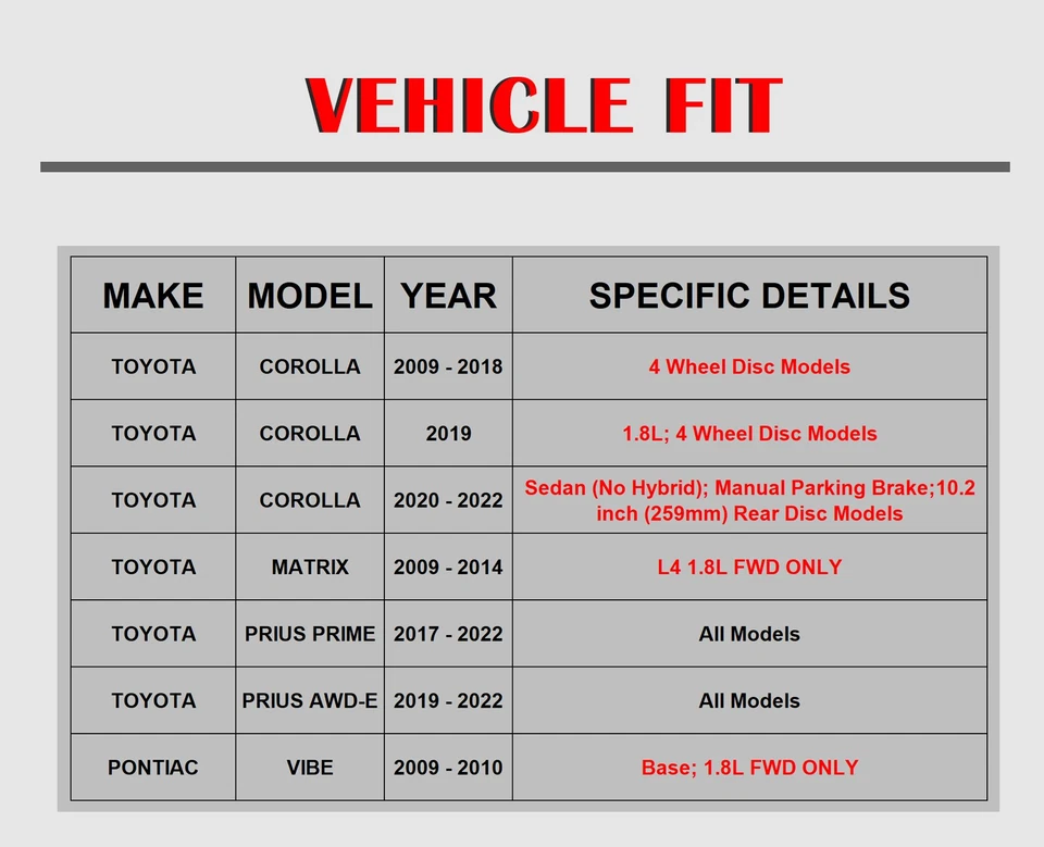 Kit de pastillas de freno de rotores de freno traseros para rotor Corolla Matrix PONTIAC Vibe SCION XD Foto 4 de 4