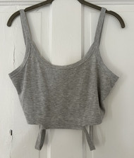SHEIN Petite M Gray Ribbed Knit Scoop Neck Sl...