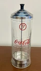 Vintage Coca-Cola 5¢ Glass Straw Dispenser Holder Chrome Lid Made In Canada