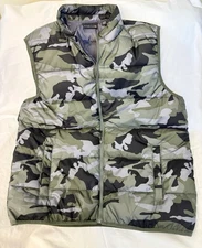 Swiss Tech Vest Mens XLarge Camo Puffer Full Zip Hiking Outdoor Snap Pockets