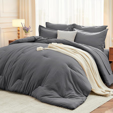 7 Piece Queen Comforter Set Bed in a Bag All Season Bedding Dark Grey Soft
