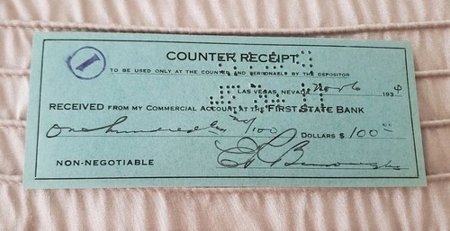RARE! Edgar Rice Burroughs Signed At Las Vegas First State Bank Document 1934