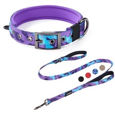 Annchwool Adjustable Dog Collar and 5FT Leash Set with Heavy Duty Metal Buckl...
