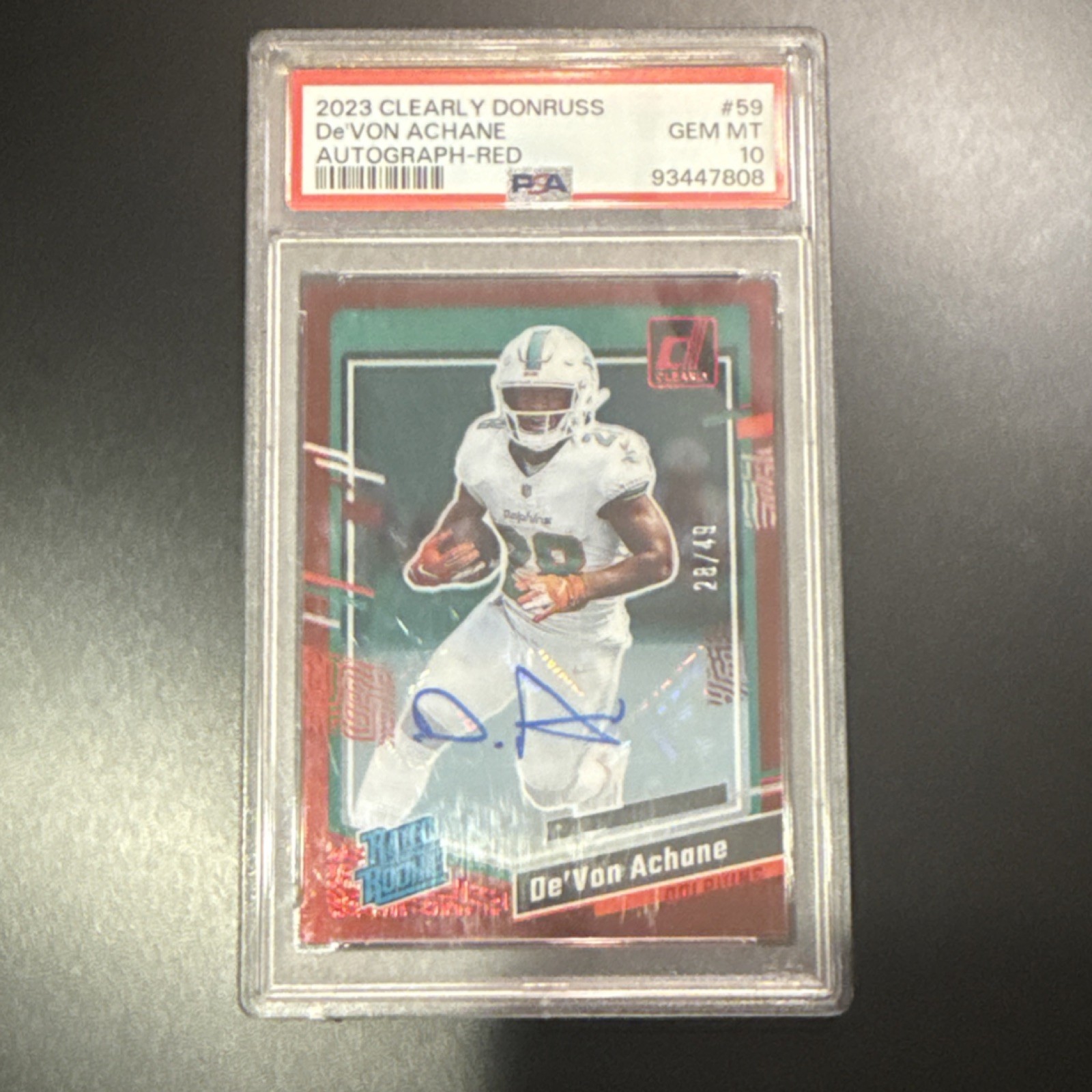 De'Von Achane Panini Clearly Donruss #59 Autograph-Red