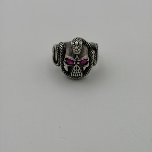 Sterling Silver Ring Red Eyes Gothic Skull Snake Serpent Ring Size 14 17 Grams