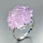 Carving gem 27 ct Natural Amethyst Ring 925 Sterling Silver Size 8 /R469824
